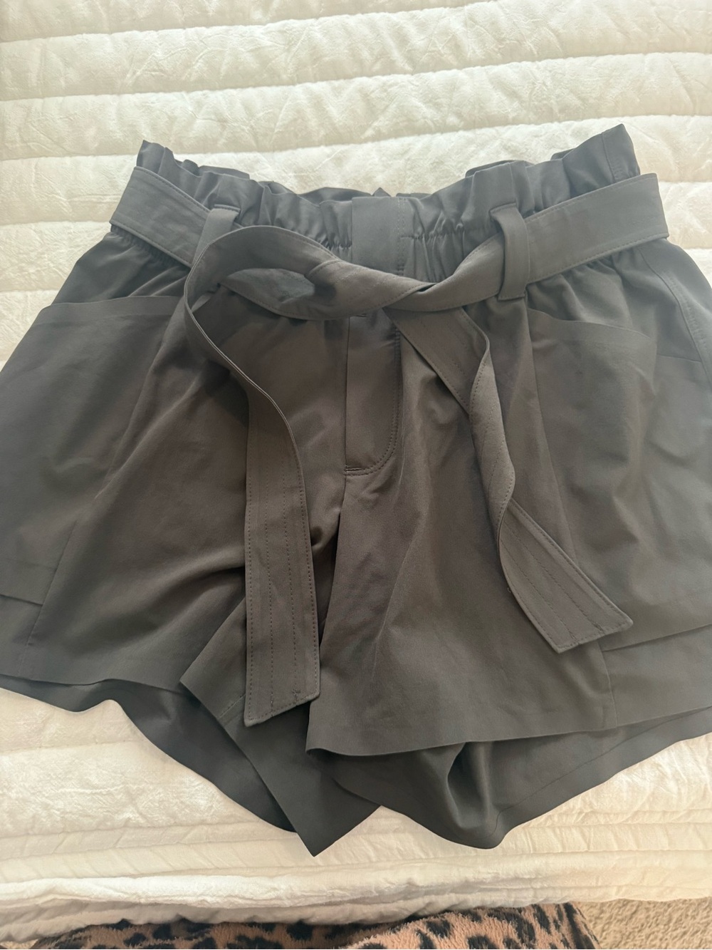 Athleta Charcoal Paperbag Waist Athletic Shorts with Tie